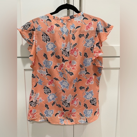 Joie Crisbell Flutter Sleeve Button Front Floral Blouse Persimmon Peach, Small - Picture 6 of 8